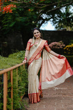 Ivory & Red Border Silk Saree - view 3 of 3
