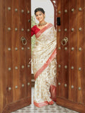 Ivory & Red Elephant Banarasi Silk Saree - Shivay Libas