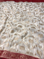 Ivory & Red Elephant Banarasi Silk Saree - view 10 of 16