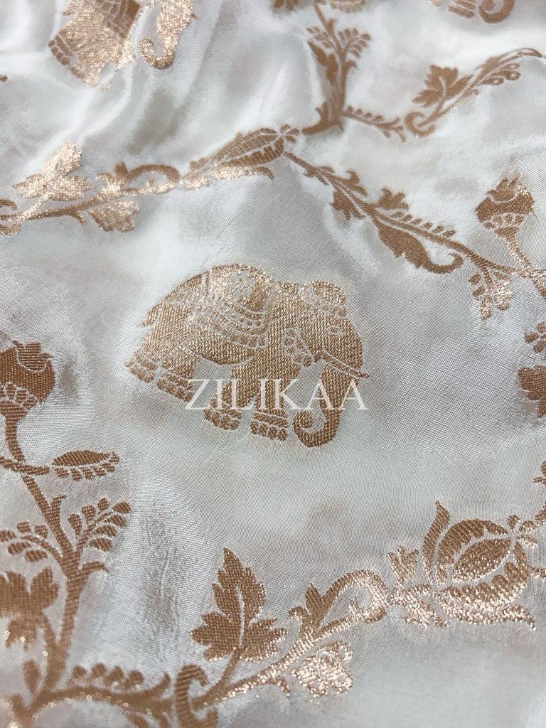 Ivory & Red Elephant Banarasi Silk Saree - view 6 of 16