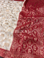 Ivory & Red Elephant Banarasi Silk Saree - view 7 of 16