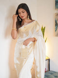 Ivory White Zari Buti Silk Saree - Shivay Libas