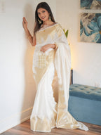 Ivory White Zari Buti Silk Saree - view 4 of 7