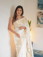Ivory White Zari Buti Silk Saree - view 5 of 7