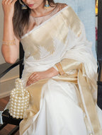 Ivory White Zari Buti Silk Saree - view 7 of 7