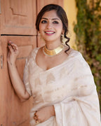 Ivory White Zari Silk Saree - view 2 of 7