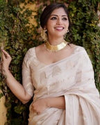 Ivory White Zari Silk Saree - view 3 of 7