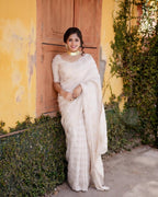 Ivory White Zari Silk Saree - view 6 of 7