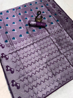Lavender Heart Motif Jacquard Silk Saree - Shivay Libas