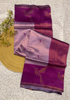 Lavender & Purple Leaf Motif Soft Silk Saree - view 3 of 7