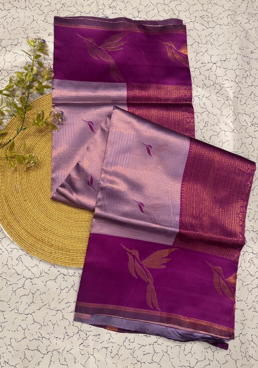 Lavender & Purple Leaf Motif Soft Silk Saree - view 3 of 7