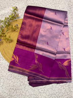 Lavender & Purple Leaf Motif Soft Silk Saree - view 4 of 7