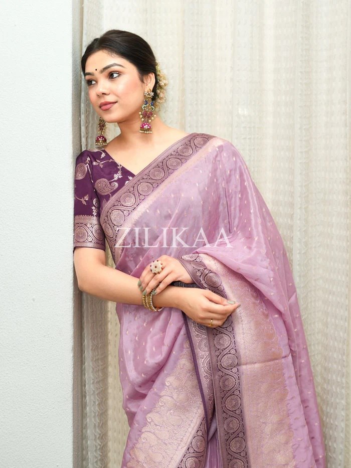 Lavender Tissue Silk Saree - view 2 of 5