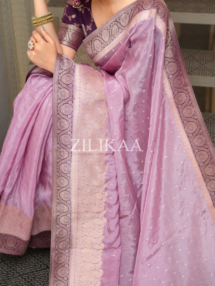 Lavender Tissue Silk Saree - view 3 of 5
