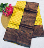 Lemon Yellow Banarasi Silk Saree with Brown Border - view 12 of 14