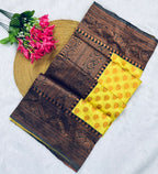Lemon Yellow Banarasi Silk Saree with Brown Border - view 13 of 14