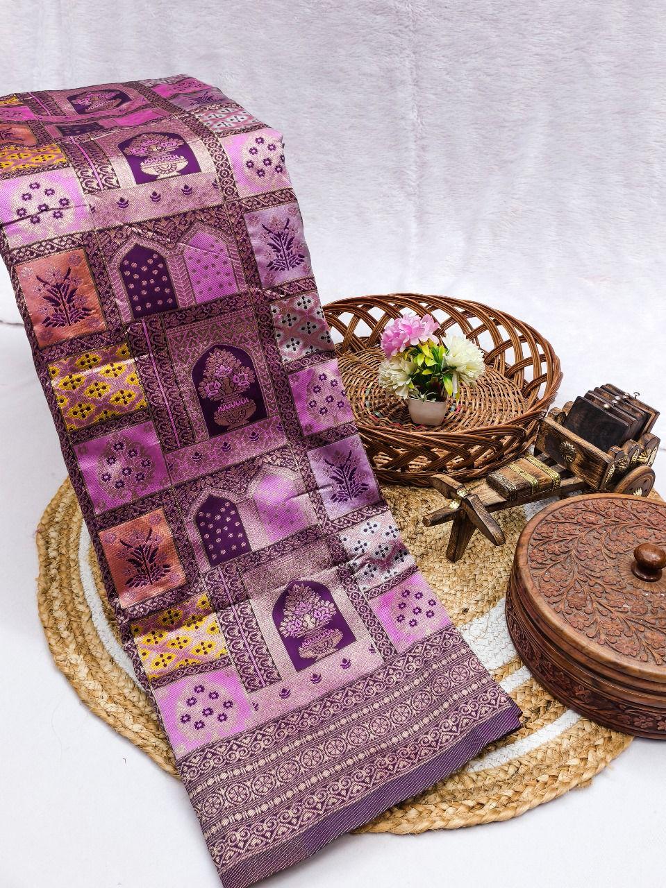 Lilac Jharokha Weave Silk Saree - Shivay Libas
