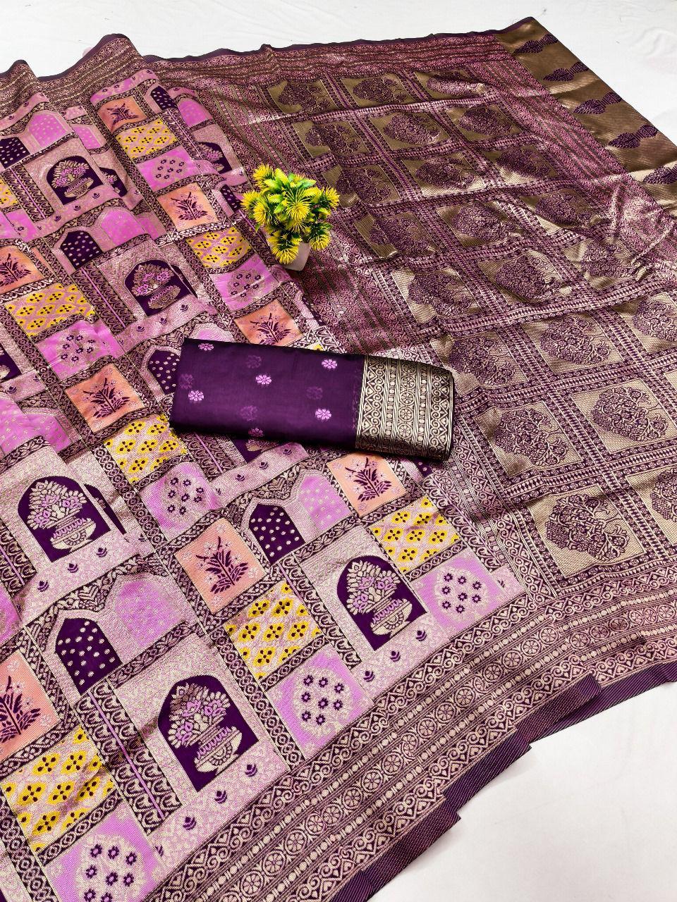 Lilac Jharokha Weave Silk Saree - view 2 of 2