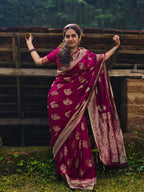 Magenta Banarasi Buti Silk Saree - Shivay Libas