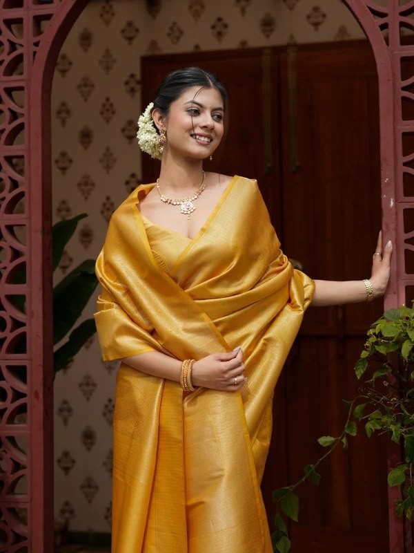 Mango Yellow Kanjivaram Style Silk Saree - view 2 of 7