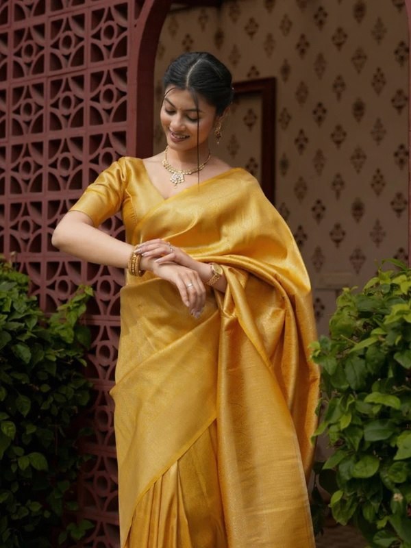 Mango Yellow Kanjivaram Style Silk Saree - view 3 of 7