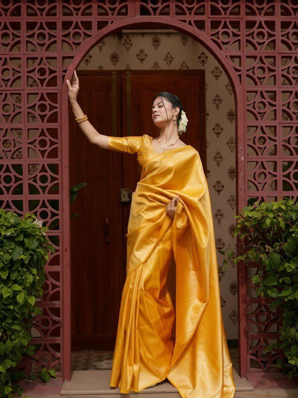 Mango Yellow Kanjivaram Style Silk Saree - view 4 of 7