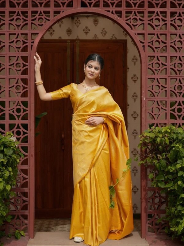 Mango Yellow Kanjivaram Style Silk Saree - view 5 of 7