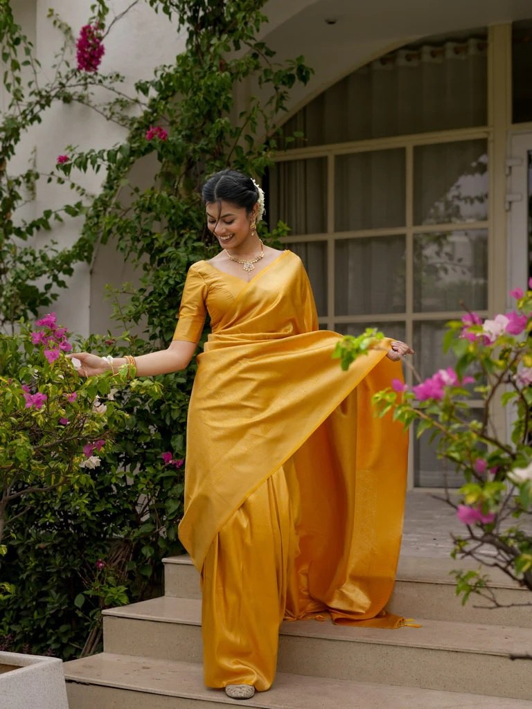 Mango Yellow Kanjivaram Style Silk Saree - view 6 of 7