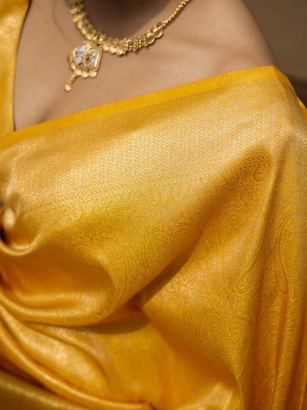 Mango Yellow Kanjivaram Style Silk Saree - view 7 of 7