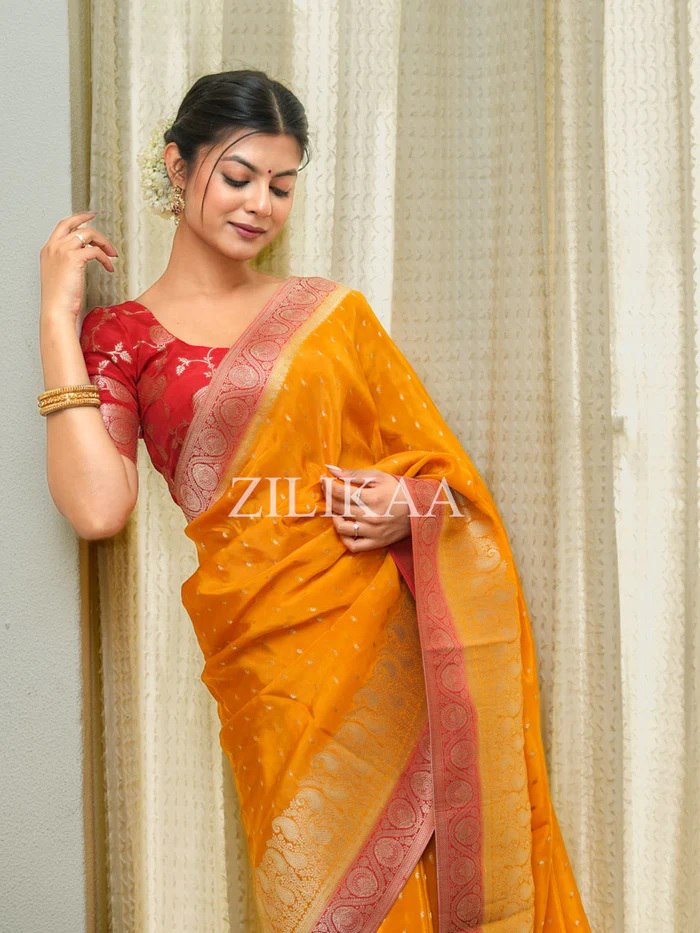 Mango Yellow Tissue Silk Saree - Shivay Libas