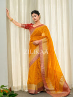 Mango Yellow Tissue Silk Saree - view 2 of 4