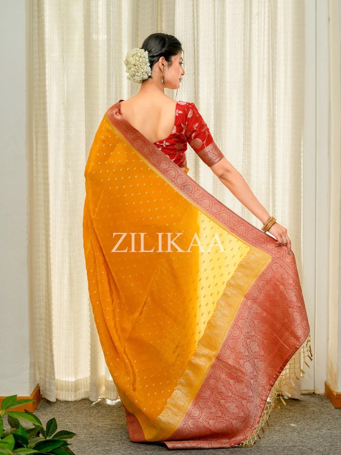 Mango Yellow Tissue Silk Saree - view 4 of 4