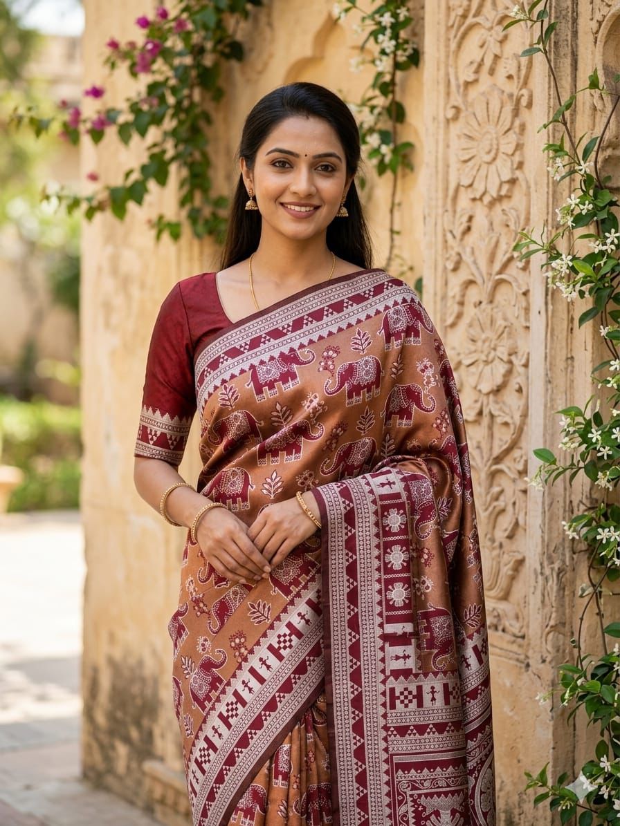 Maroon Elephant Weave Silk Saree - Shivay Libas