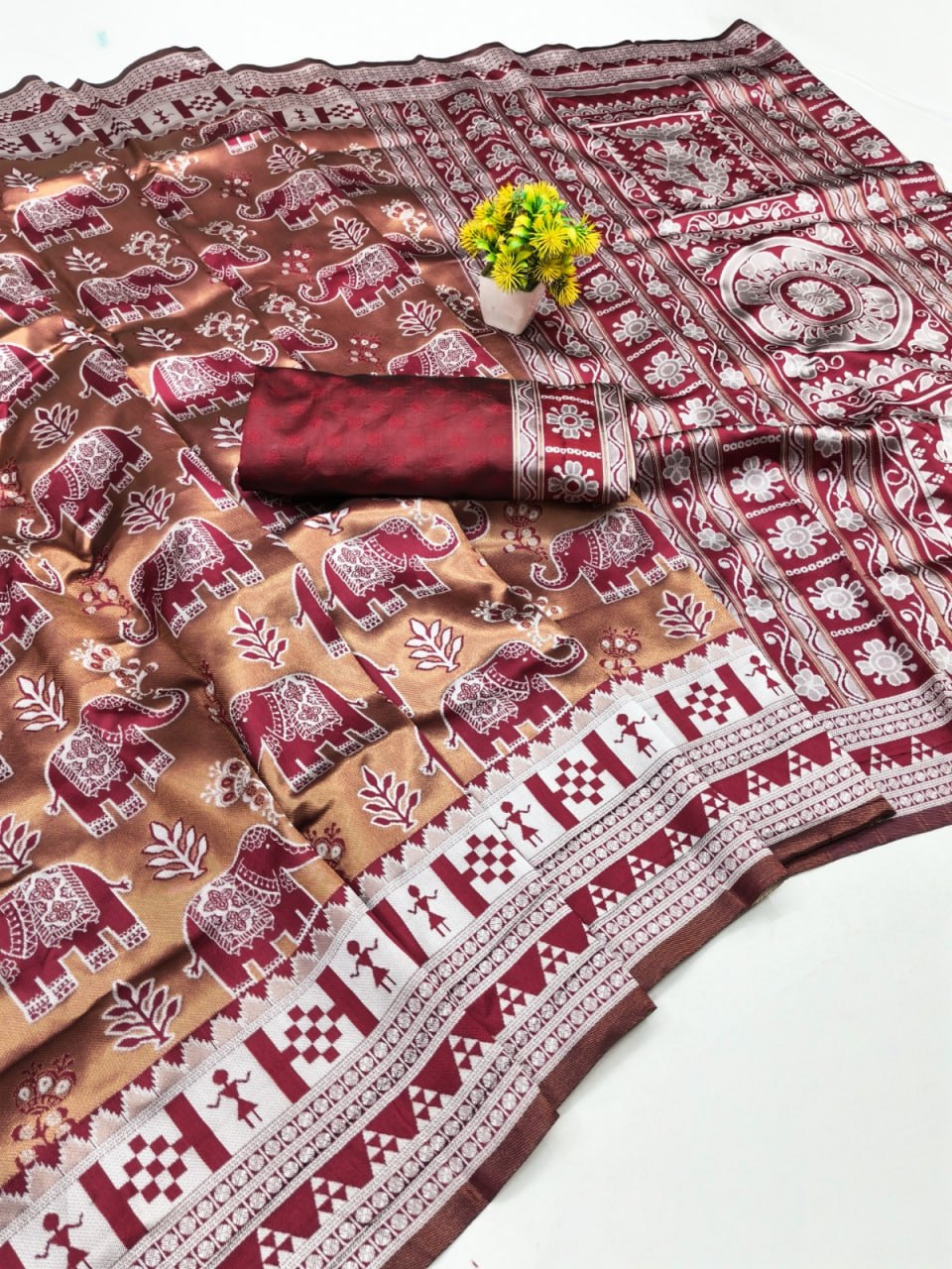 Maroon Elephant Weave Silk Saree - view 3 of 3