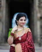 Maroon & Green Border Silk Saree - Shivay Libas