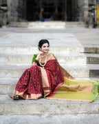 Maroon & Green Border Silk Saree - view 4 of 7