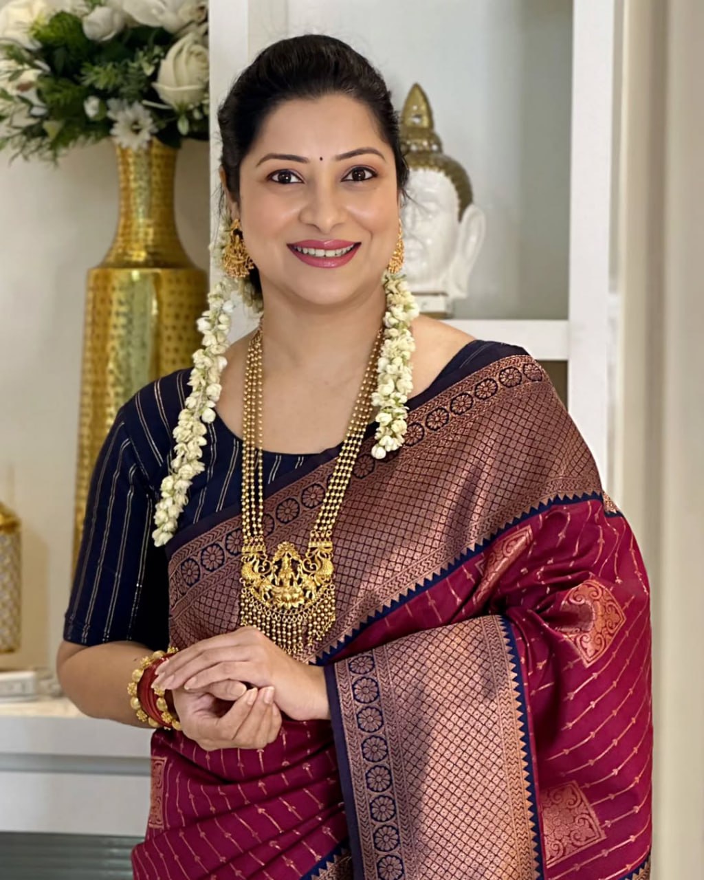 Maroon Kanjivaram Style Zari Silk Saree - Shivay Libas