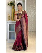 Maroon Kanjivaram Style Zari Silk Saree - view 2 of 4