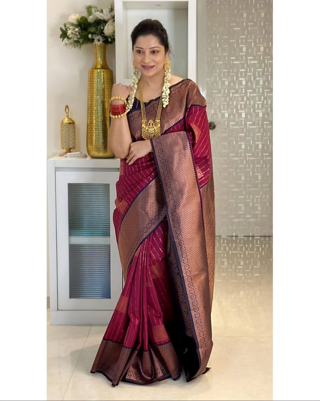 Maroon Kanjivaram Style Zari Silk Saree - view 2 of 4