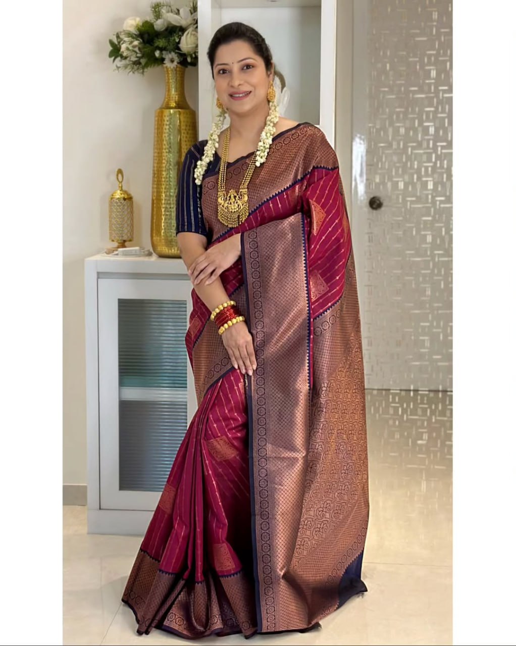 Maroon Kanjivaram Style Zari Silk Saree - view 3 of 4