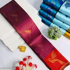 Maroon & Red Leaf Motif Soft Silk Saree - Shivay Libas