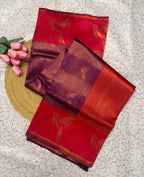 Maroon & Red Leaf Motif Soft Silk Saree - view 3 of 6