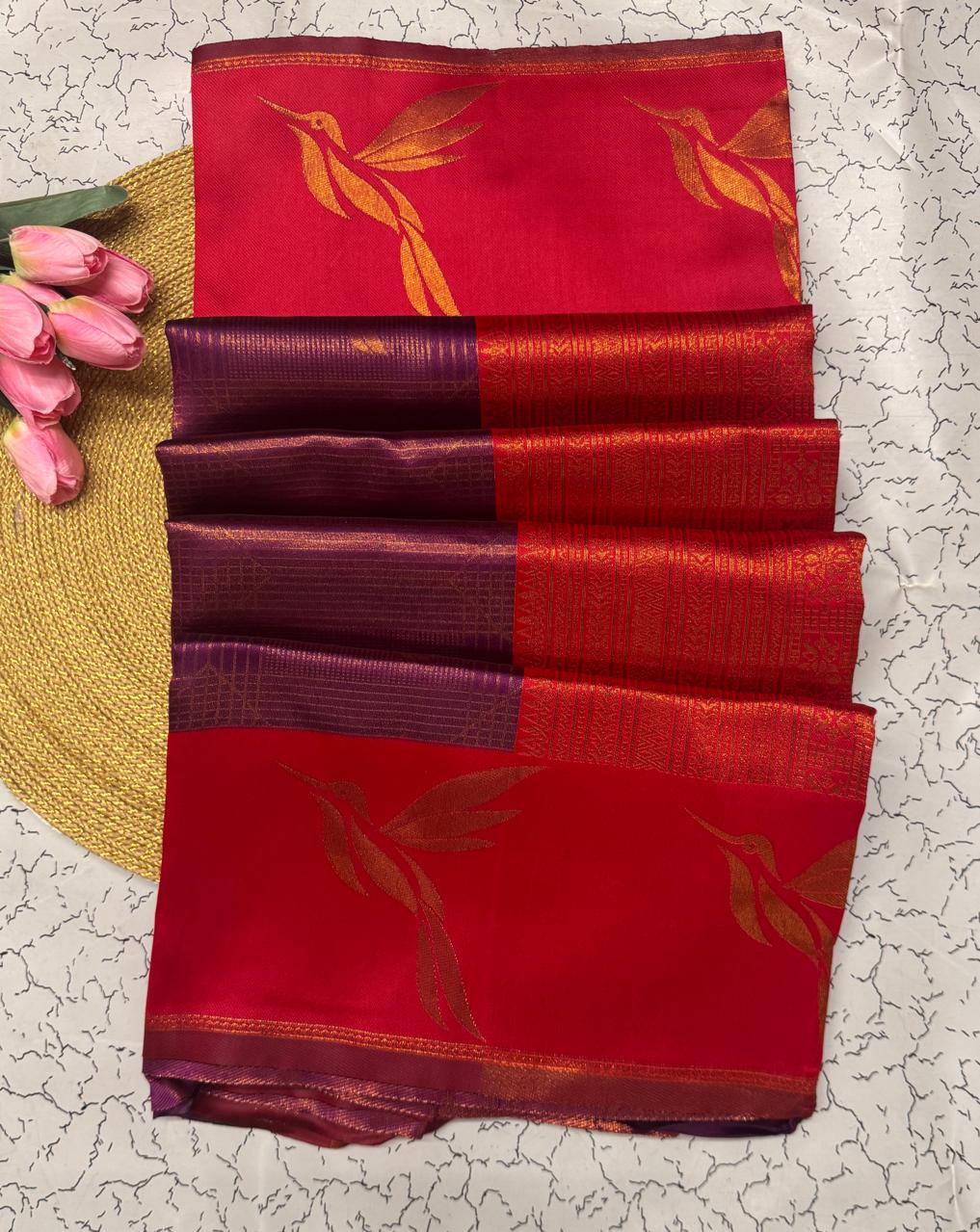 Maroon & Red Leaf Motif Soft Silk Saree - view 4 of 6