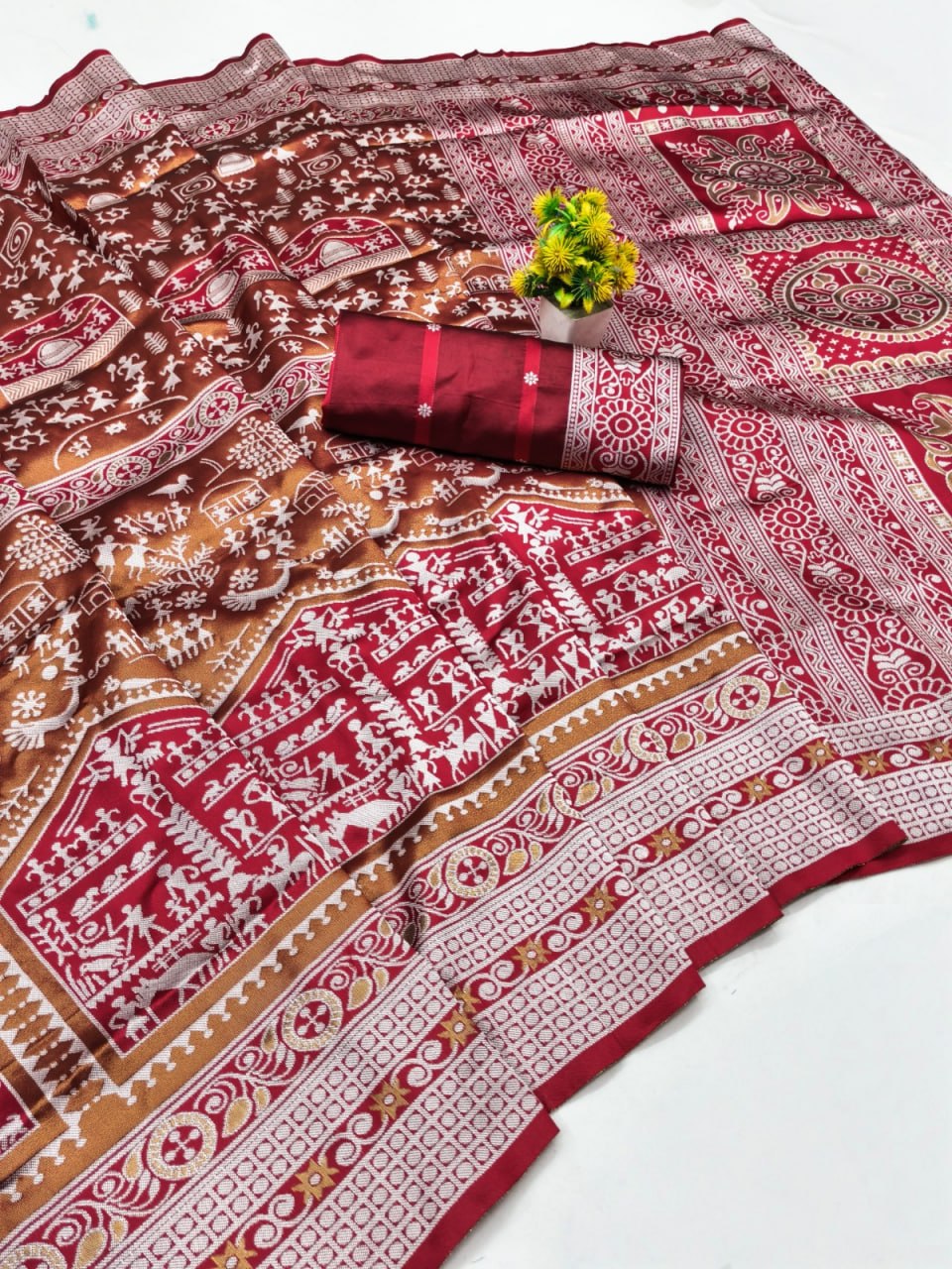 Maroon Temple Weave Silk Saree - view 2 of 2