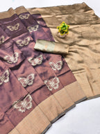 Mauve Butterfly Jacquard Silk Saree - view 2 of 2