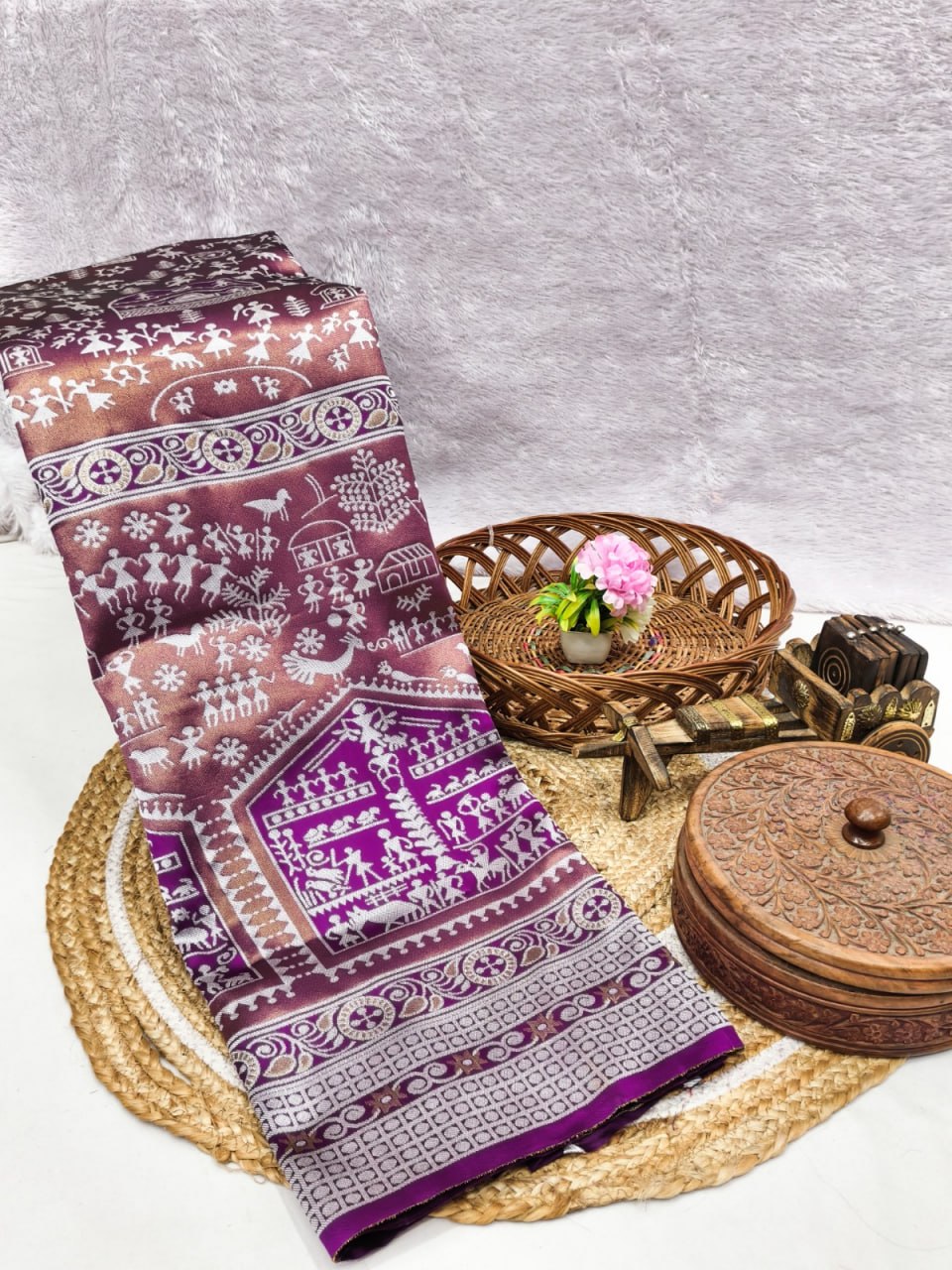 Mauve & Purple Temple Weave Silk Saree - Shivay Libas