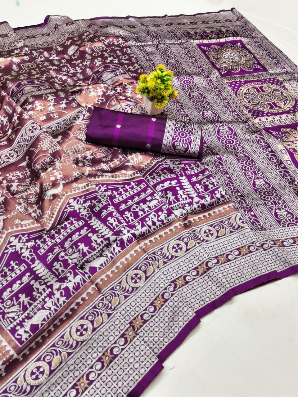 Mauve & Purple Temple Weave Silk Saree - view 2 of 2