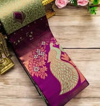 Mehendi Green & Magenta Peacock Zari Soft Silk Saree - view 2 of 4