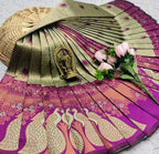 Mehendi Green & Magenta Peacock Zari Soft Silk Saree - view 4 of 4