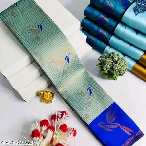 Mint & Royal Blue Leaf Motif Soft Silk Saree - Shivay Libas